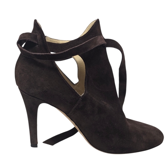 Jimmy Choo Marina Chocolate Brown Suede Stiletto Heel Cutout Bootie Heels 8.5 US - Picture 9 of 16